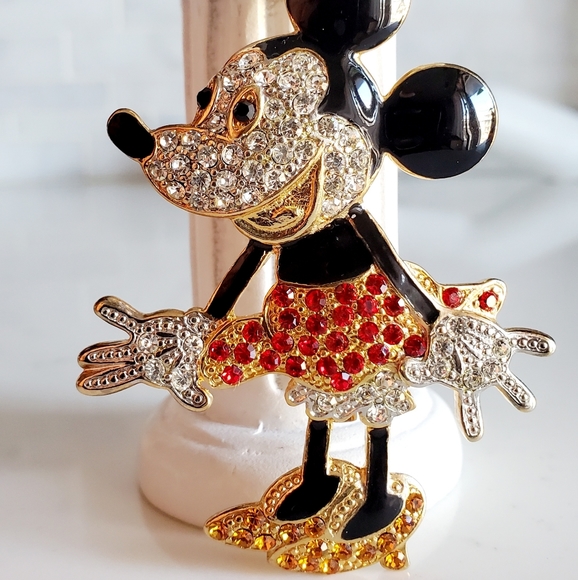 Disney Jewelry - Vintage Minnie Mouse Rhinestone Studded Brooch